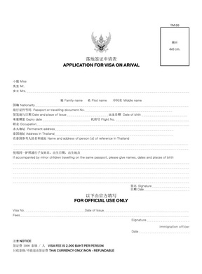 Sample of Visa Application on Arrival